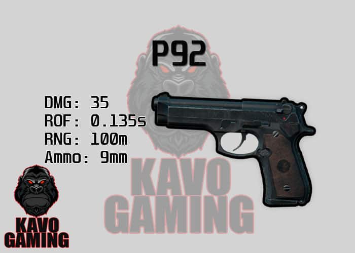 Stats for the P92 in PUBG