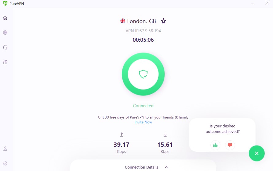 VPN set to UK